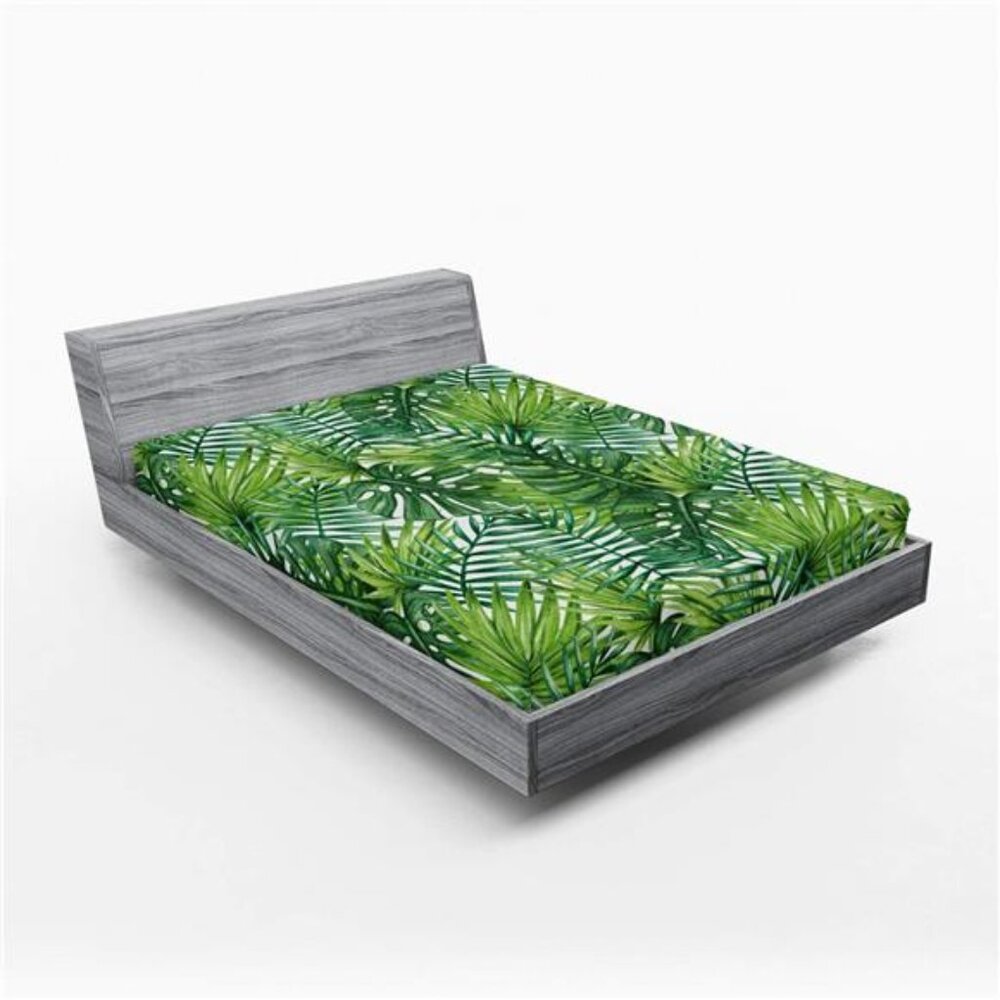Leaf Fitted Sheet, Tropical Exotic Banana Forest Palm Tree Leaves Bed Cover